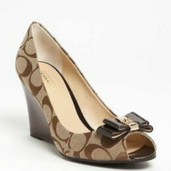 Coach Chestnut Brown Open Toe Wedge Heels 6.5 - Picture 6 of 6